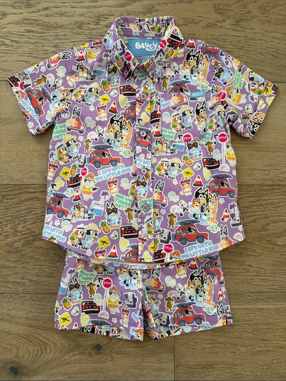 RSVLTS Bluey "Let's Motor" Shirt and Shorts set toddler size 2